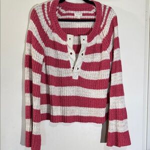Pilcro Red and Cream Large Striped Knit Sweater Oversized Bell Sleeves Size Lg